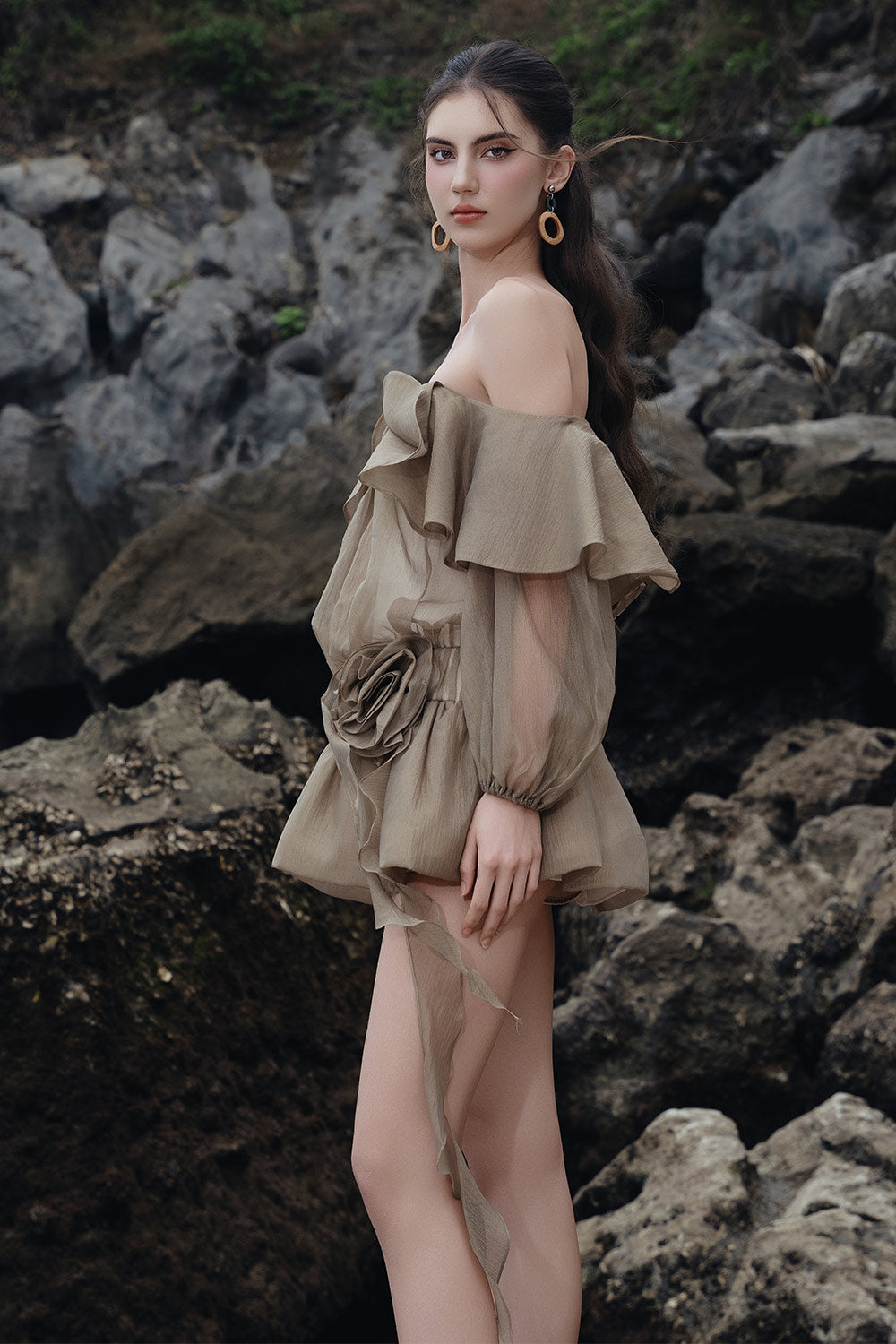 Liora Blouson Off-Shoulder Organza Mini Dress