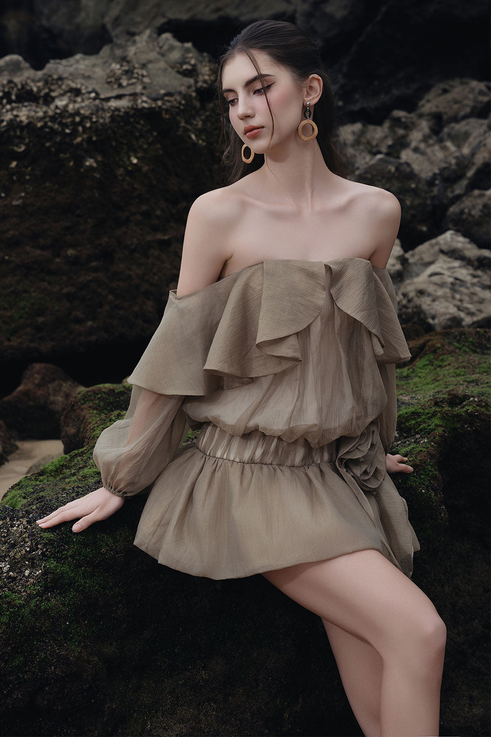 Liora Blouson Off-Shoulder Organza Mini Dress