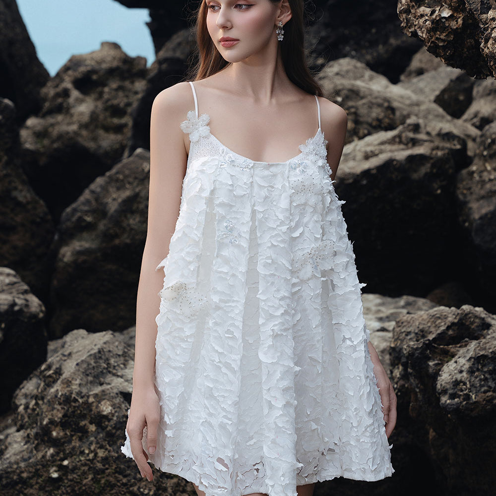 Eleanor Babydoll Spaghetti Strap Silk Lace Mini Dress