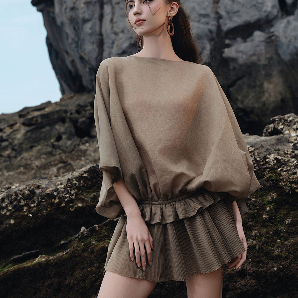 Carlos Blouson Batwing Sleeved Linen Mini Dress
