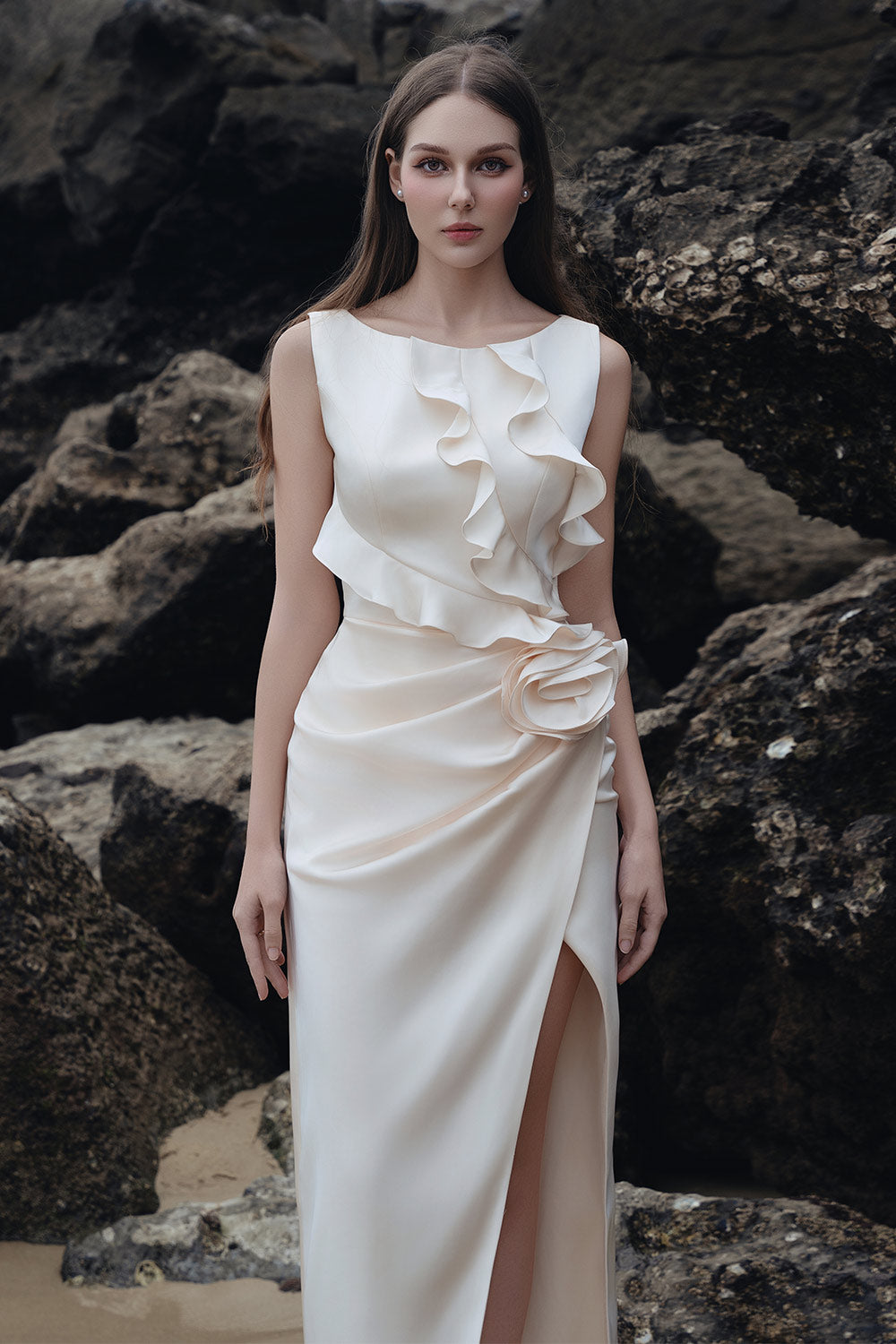 Aine Wrap Bateau Neck Silk Ankle Length Dress