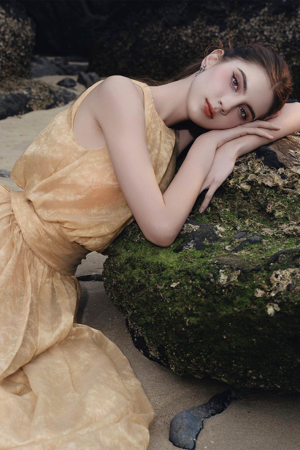 Timothy Blouson Halter Neck Silk Organza Midi Dress