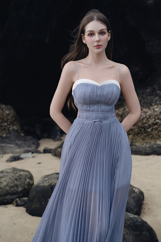 Finna Fit and Flare Pleated Silk Organza Maxi Dress