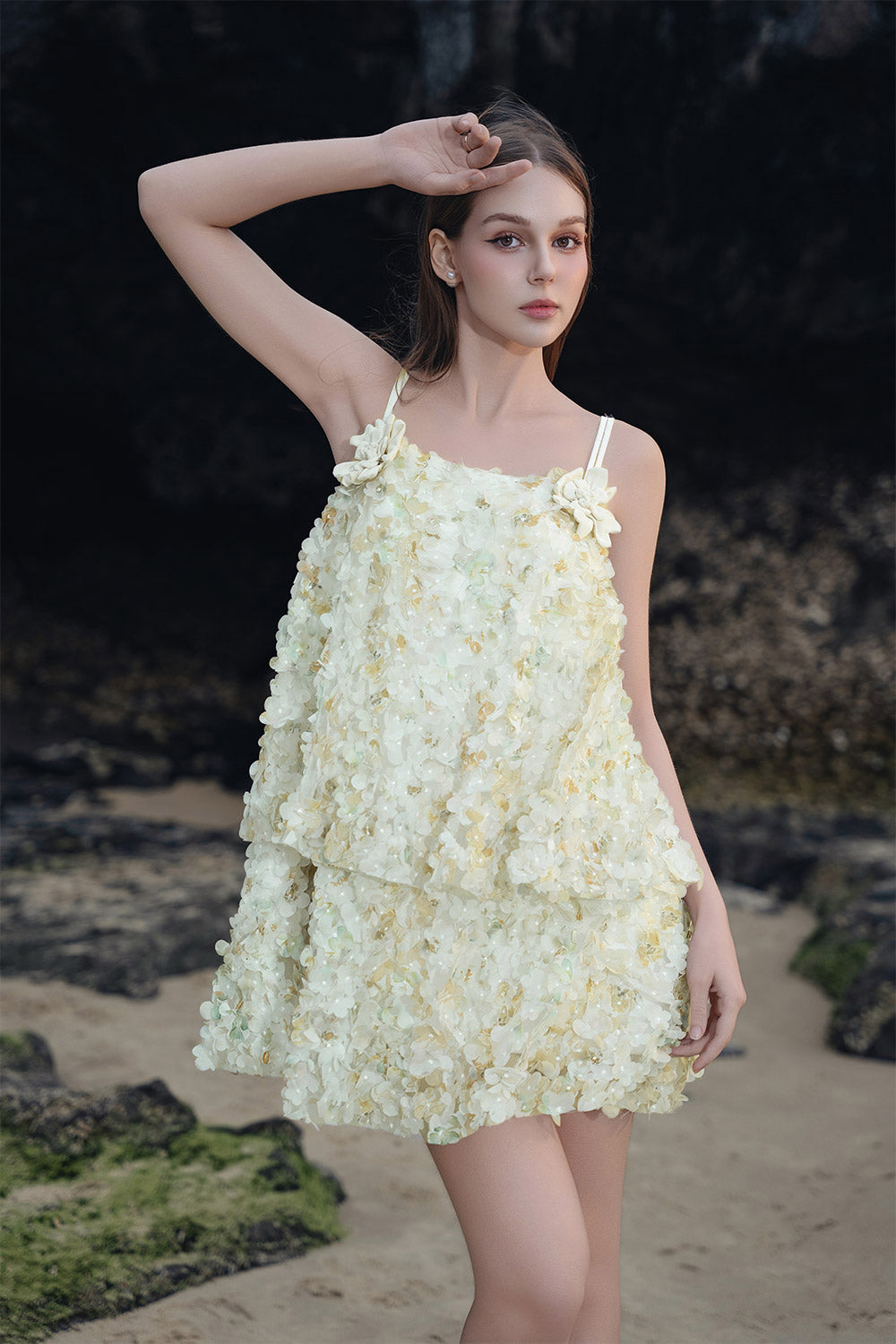 tent dress mini Valencia Tent Floral Mesh Silk Mini Dress