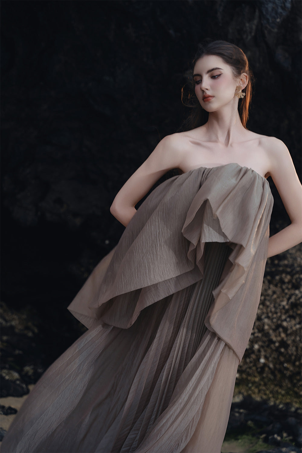 Women's Veroni Tent Layered Organza Maxi Dress S/M/L/Customize Olive MEAN BLVD