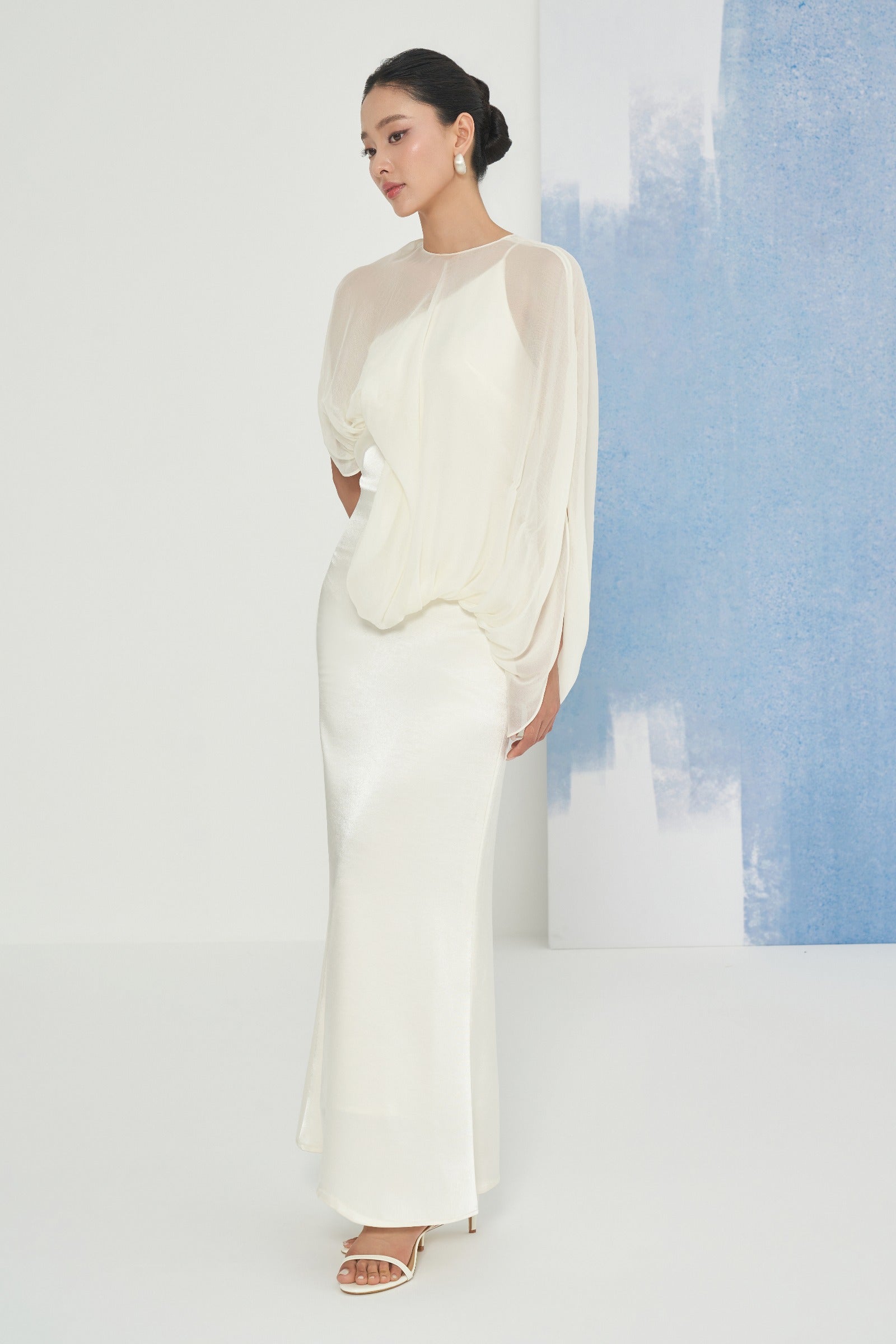 Hebe Asymmetric Sleeve Maxi Dress