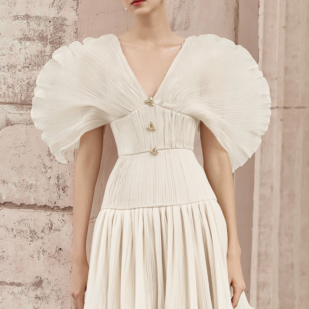 Women's Aurora Drop Waist V-Neck Chiffon Mini Dress S/M/L Ivory White MEAN BLVD Ivory White / M