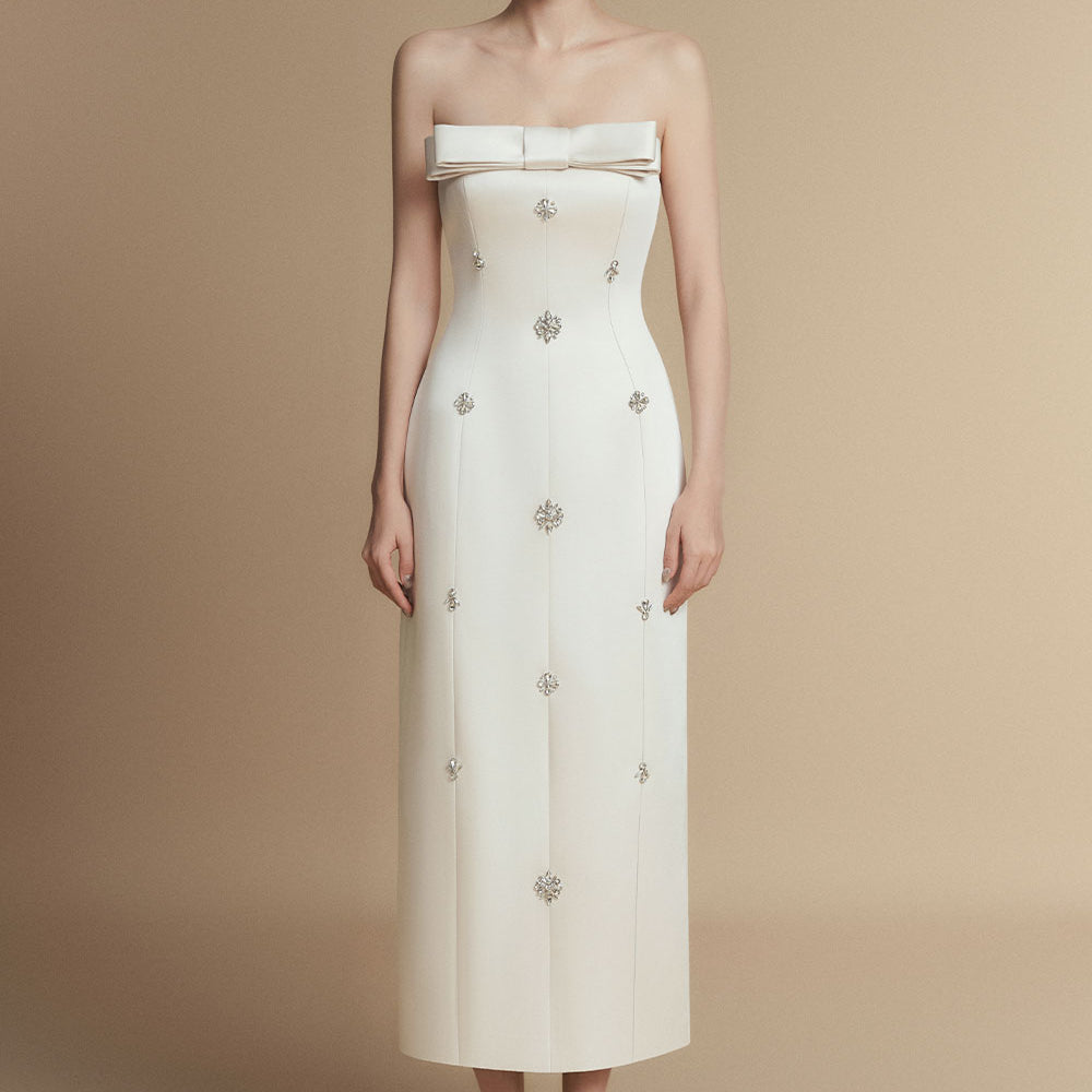 Serena Sheath Straight Across Neck Taffeta Midi Dress