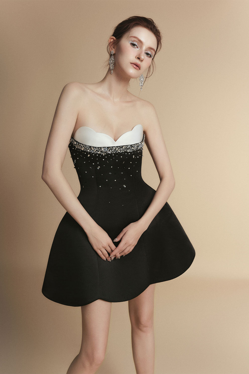 Ella Fit and Flare Semi-Heart Neck Taffeta Mini Dress