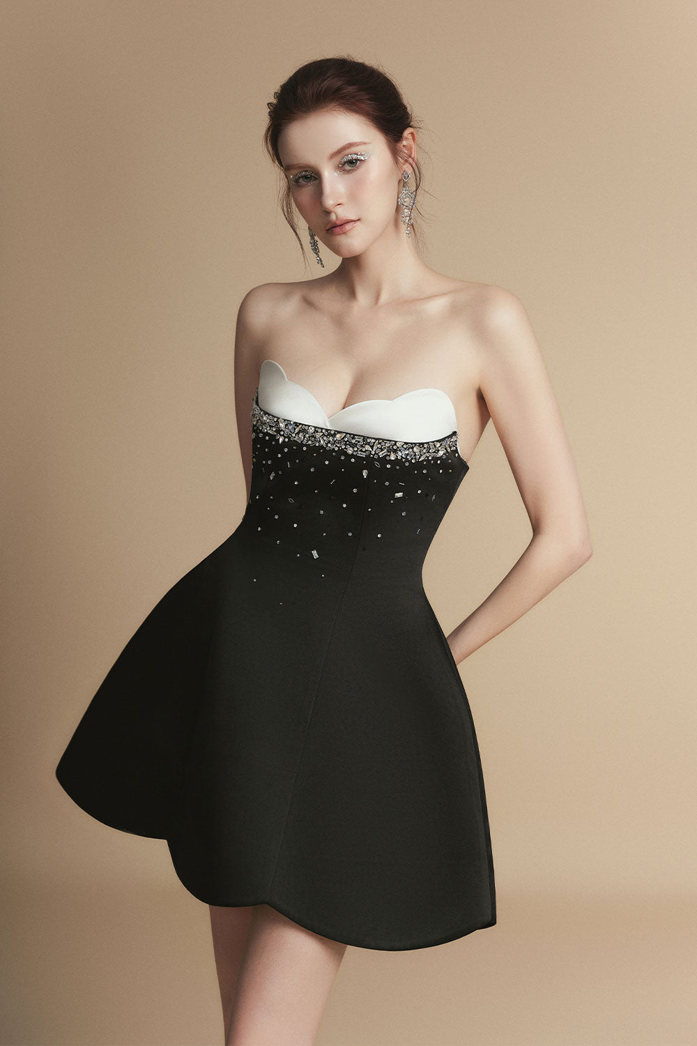 Ella Fit and Flare Semi-Heart Neck Taffeta Mini Dress