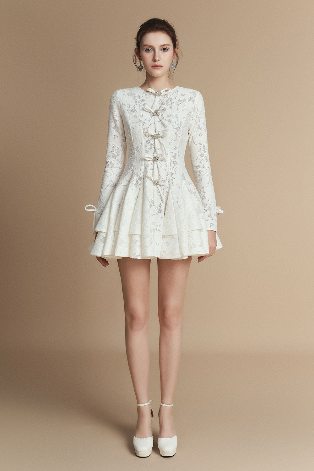 Fiona Fit and Flare Bow Tie Lace Mini Dress