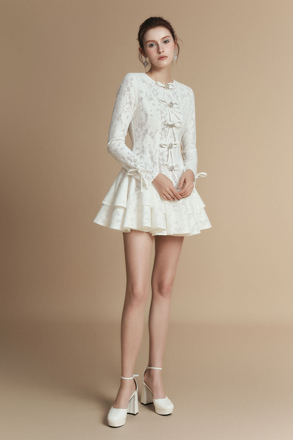 Fiona Fit and Flare Bow Tie Lace Mini Dress