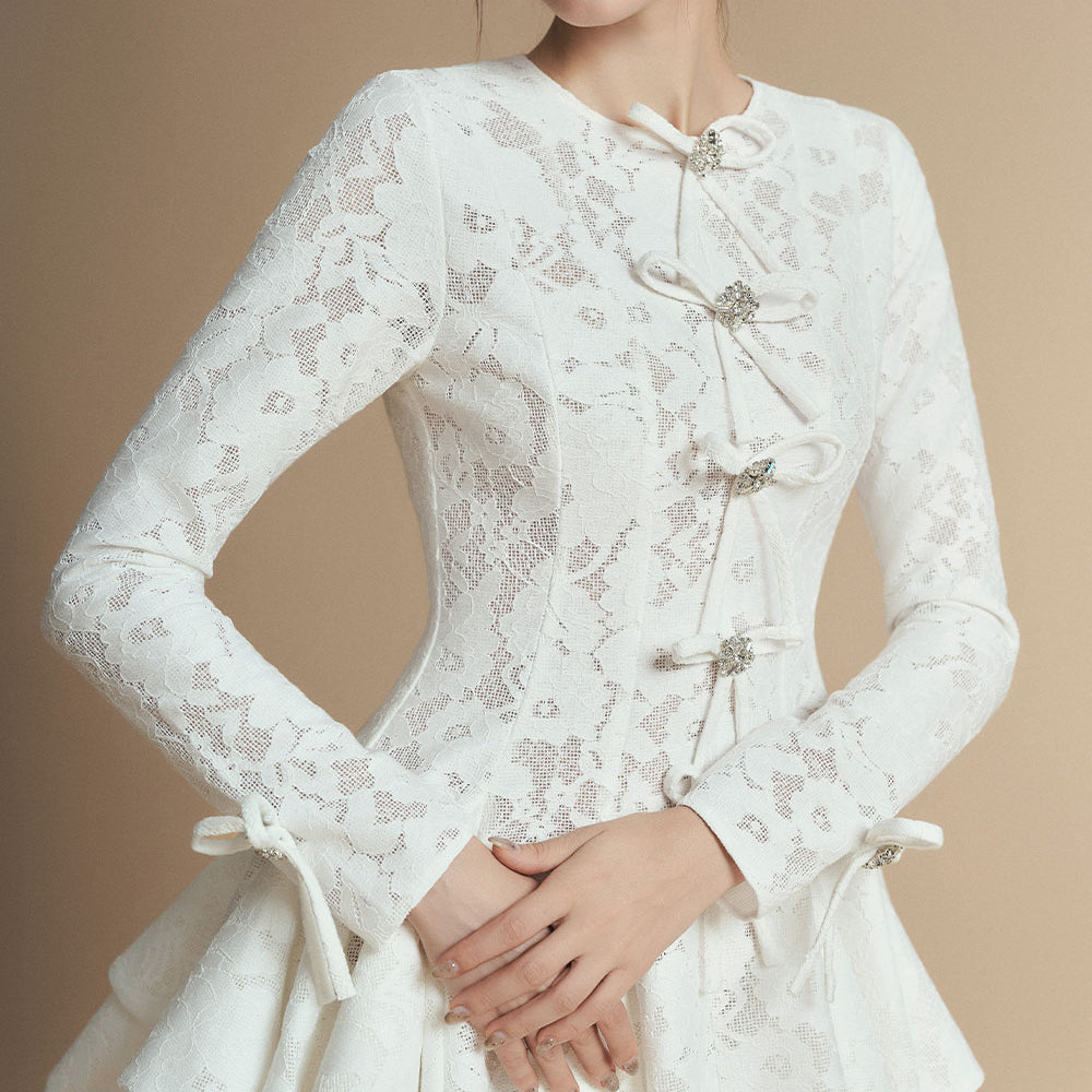 Fiona Fit and Flare Bow Tie Lace Mini Dress