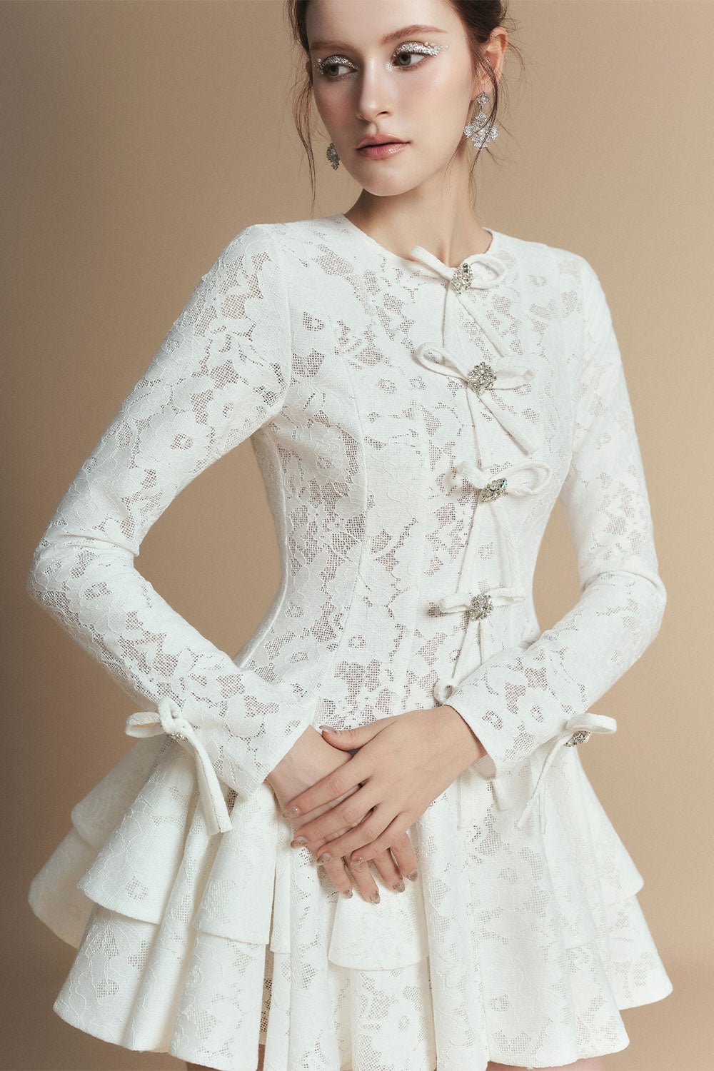 Fiona Fit and Flare Bow Tie Lace Mini Dress