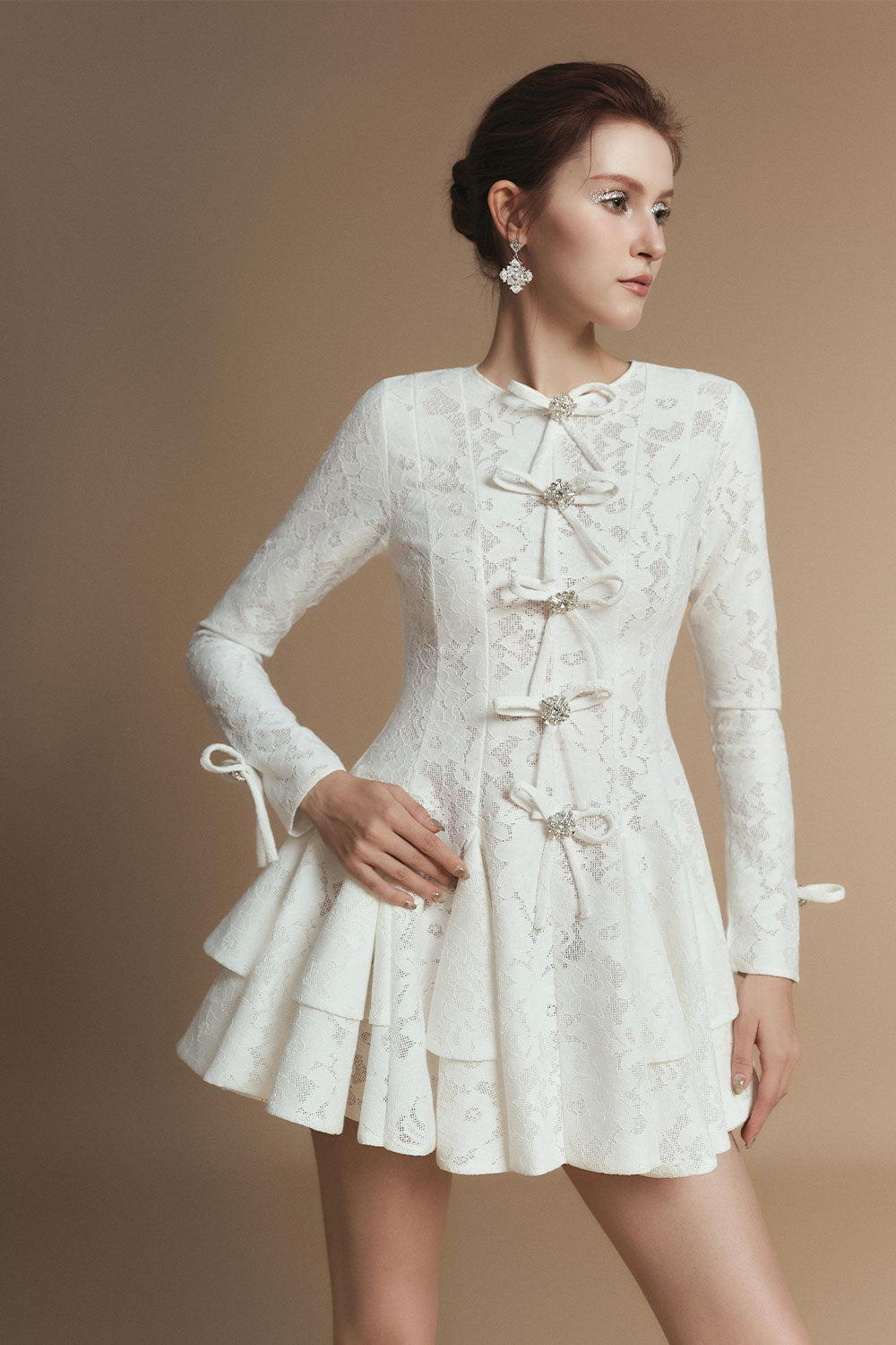 Fiona Fit and Flare Bow Tie Lace Mini Dress