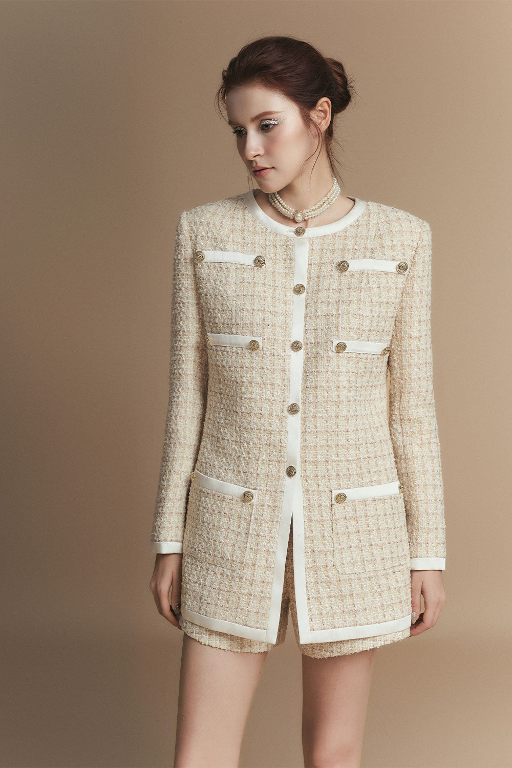 Vera Straight Round Neck Tweed Jacket