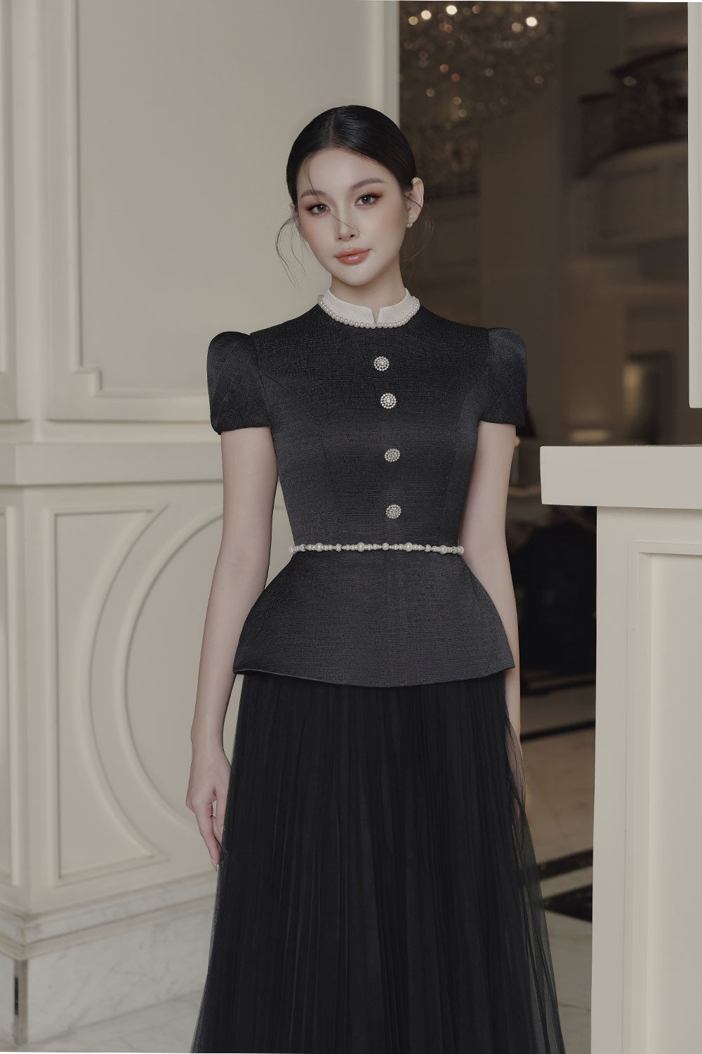 Sarah Peplum Short Sleeved Polyester Top