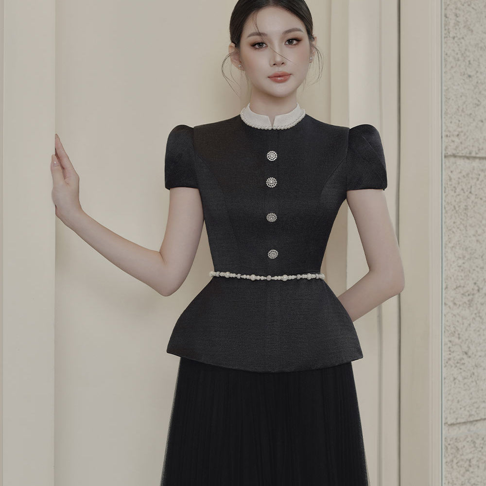 Sarah Peplum Short Sleeved Polyester Top