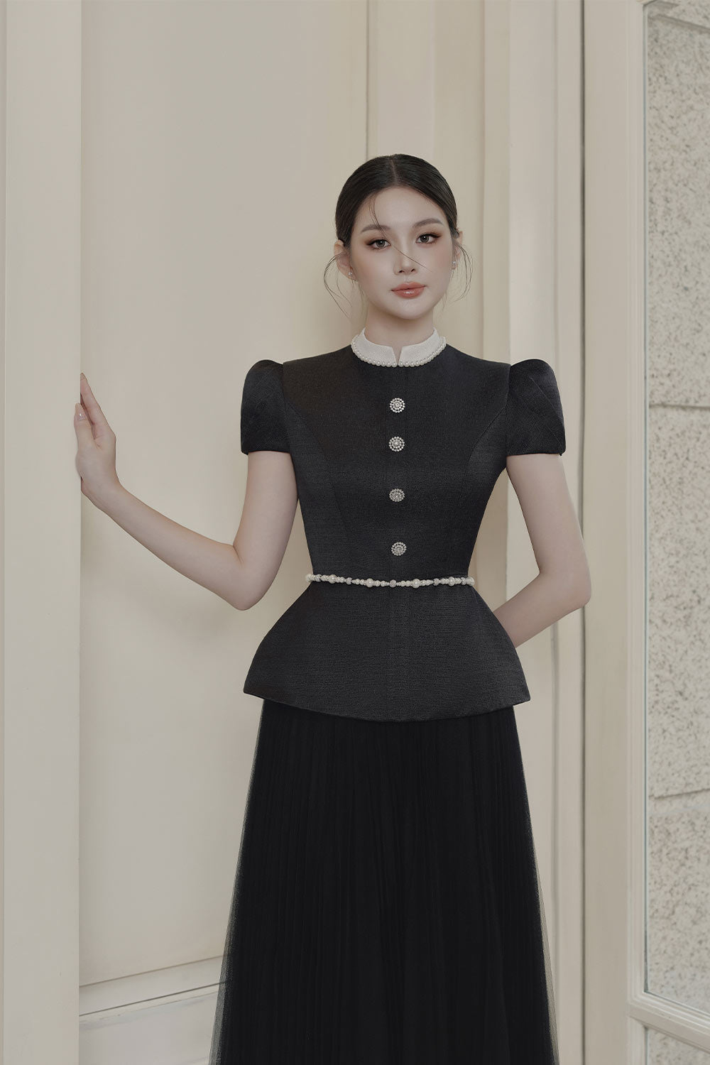 Sarah Peplum Short Sleeved Polyester Top