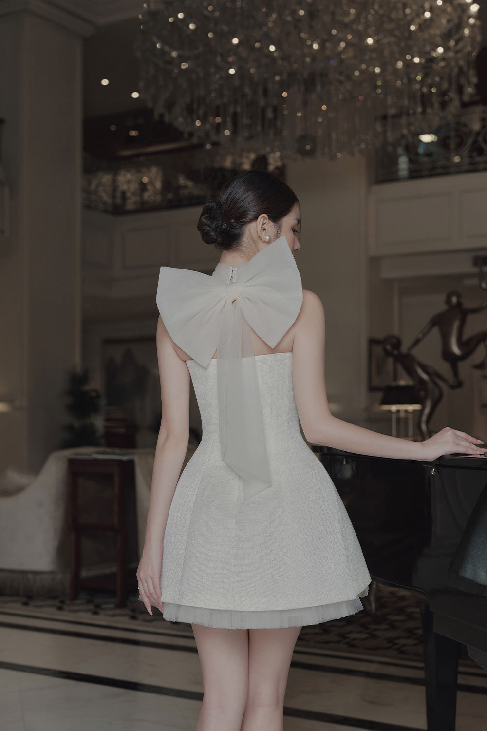 Anna A-line Crossover Neck Polyester Mini Dress