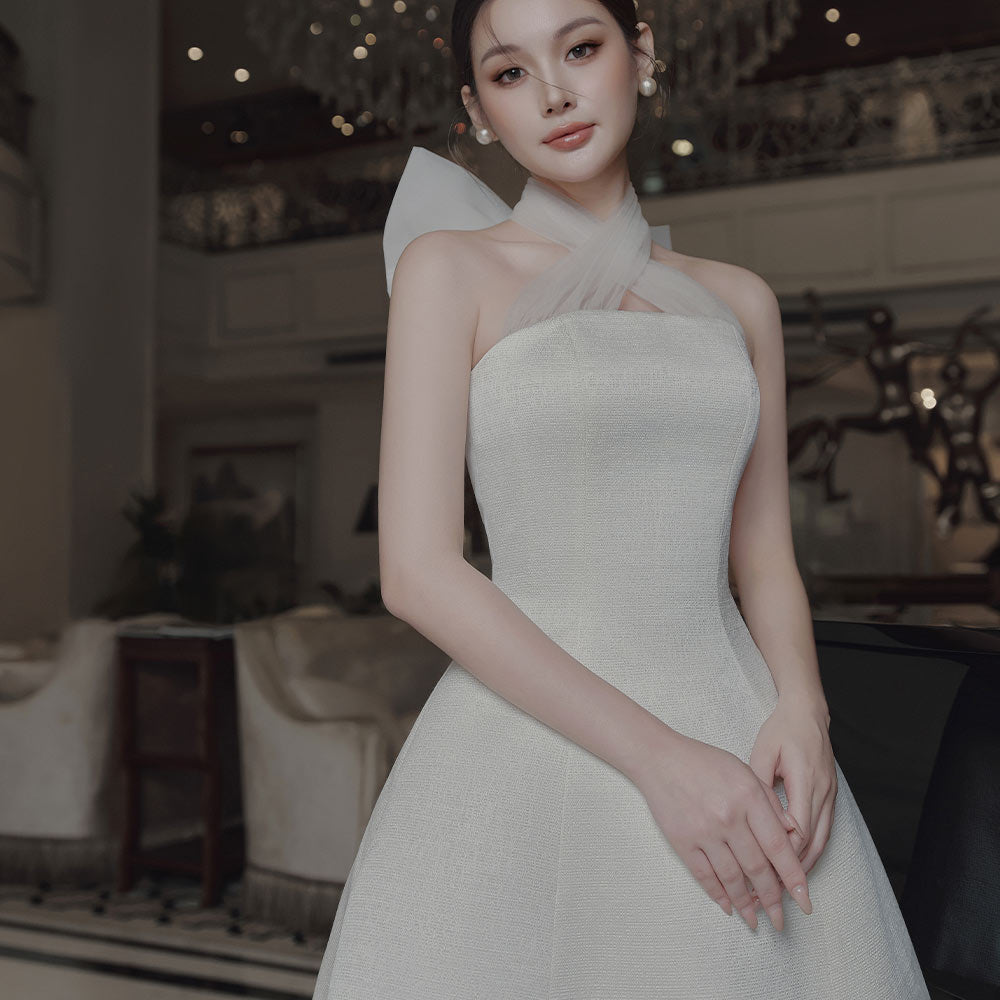 Women's Anna A-line Chest Cup Polyester Mini Dress XS/S/M/L/Customize Cream White MEAN BLVD, Cream White / XS