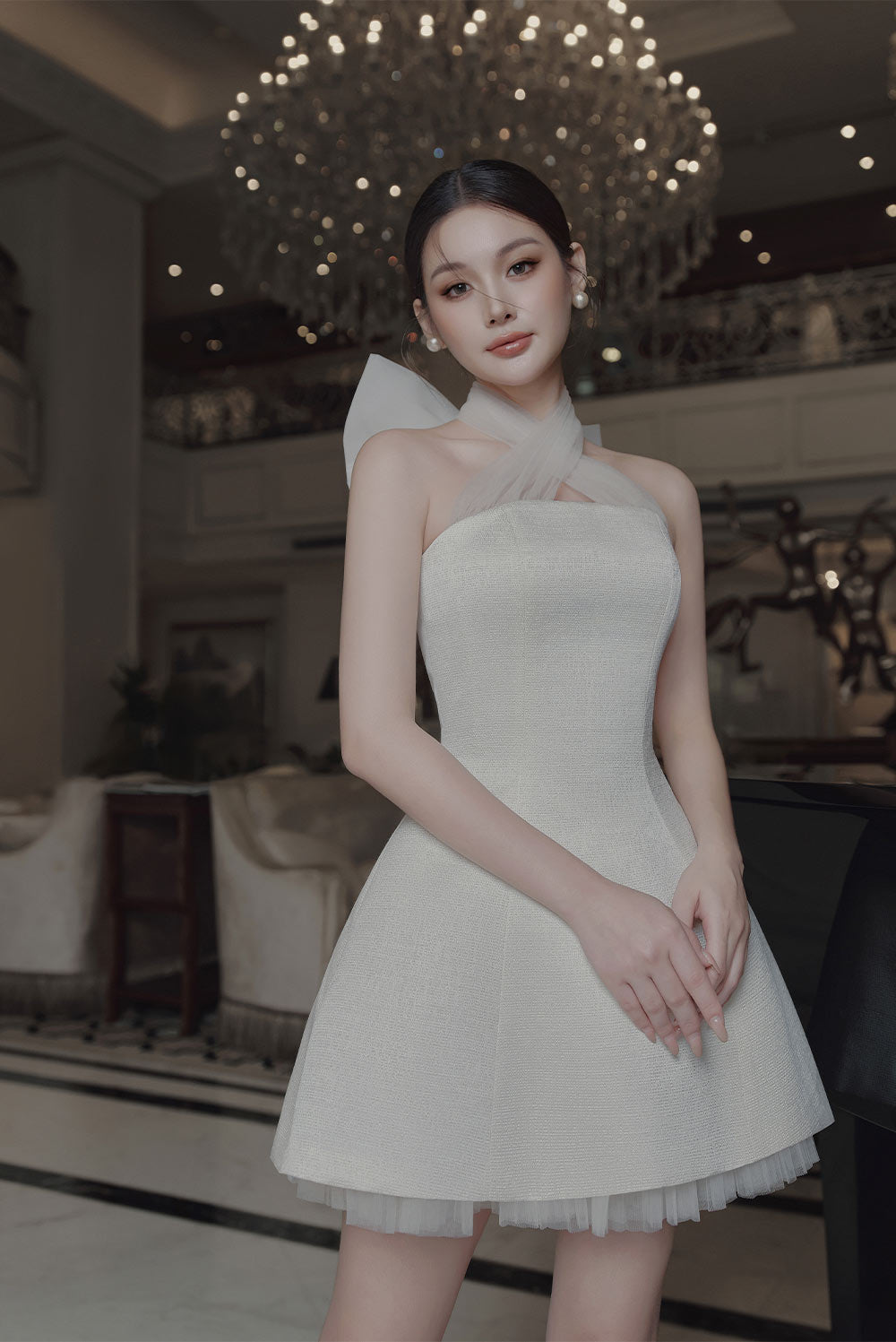 Women's Anna A-Line Chest Cup Polyester Mini Dress XS/S/M/L/Customize Cream White Mean Blvd, Cream White / Xs