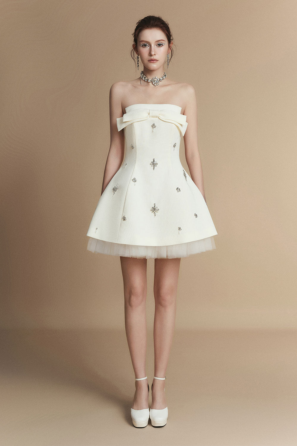 Florence Fit and Flare Straight Across Neck Polyester Mini Dress