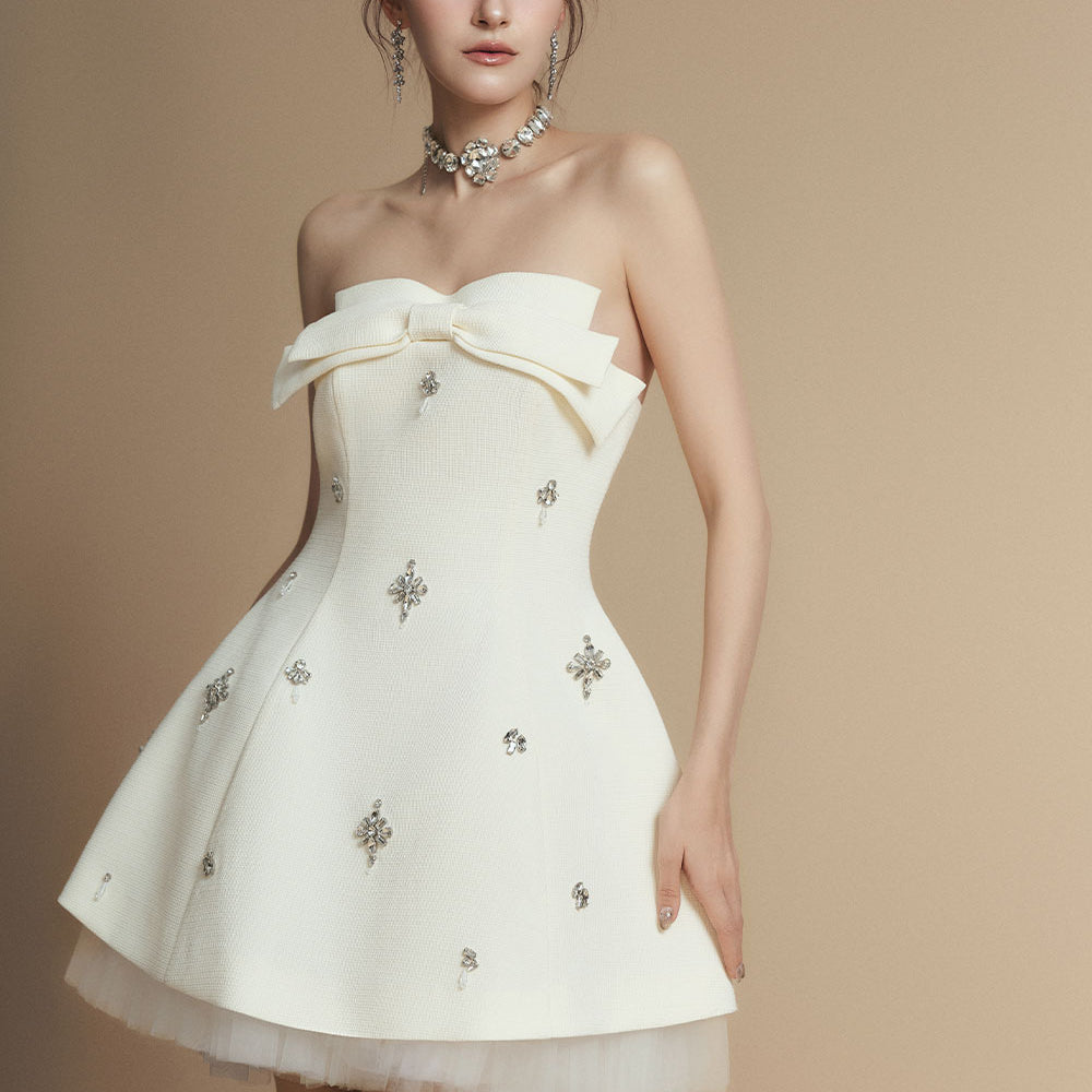 Florence Fit and Flare Straight Across Neck Polyester Mini Dress