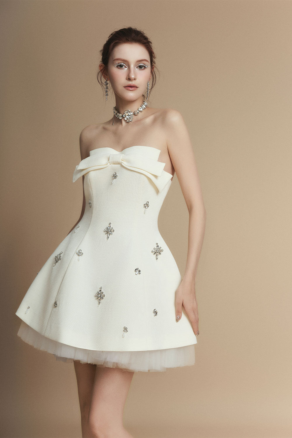 Florence Fit and Flare Straight Across Neck Polyester Mini Dress