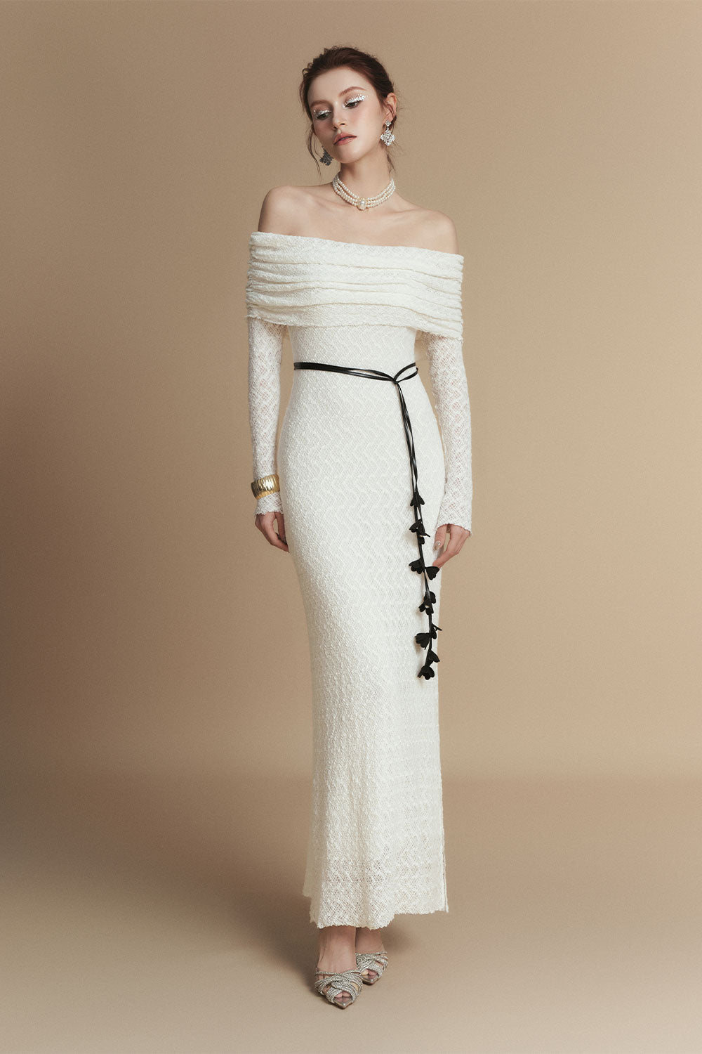 Eira Sheath Off-Shoulder Lace Ankle Length Dress