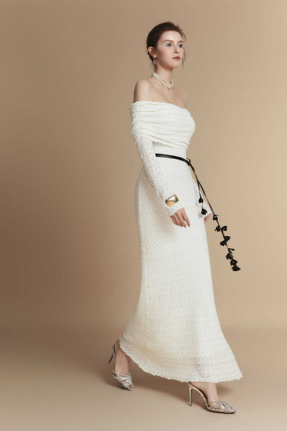 Eira Sheath Off-Shoulder Lace Ankle Length Dress