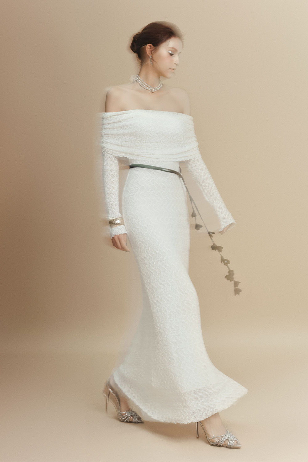 Eira Sheath Off-Shoulder Lace Ankle Length Dress