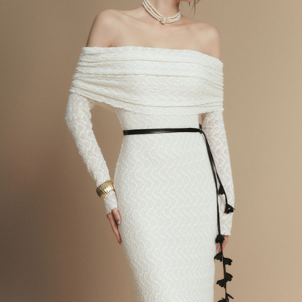 Eira Sheath Off-Shoulder Lace Ankle Length Dress