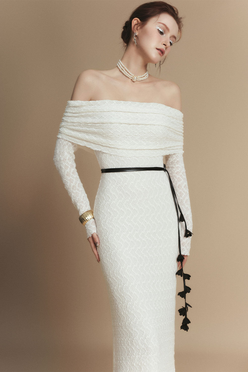 Eira Sheath Off-Shoulder Lace Ankle Length Dress