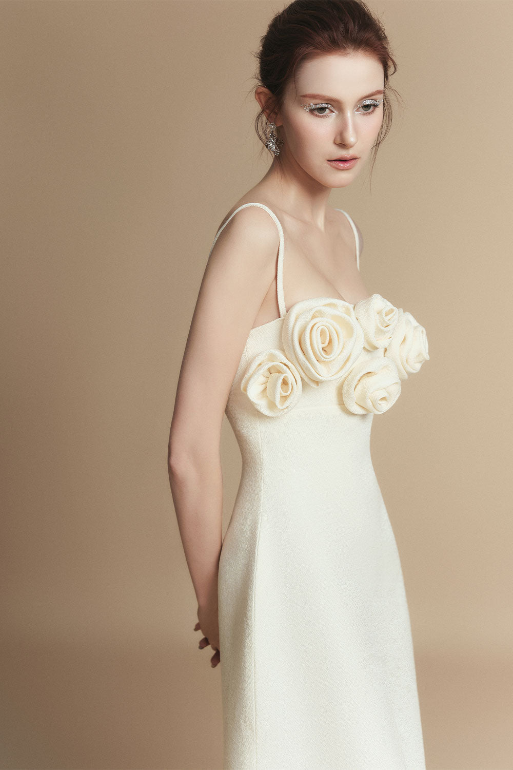 Rosabella A-line Flower Applique Linen Rayon Midi Dress