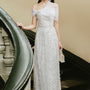 Thien Kim Sheath Asymmetric Shoulder Lace Midi Ao Dai