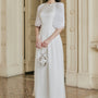 Uyen Nhi 2 A-line Puffy Sleeved Silk Satin Midi Ao Dai