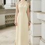 Tue Nhi A-line Scarf Neck Silk Satin Midi Ao Dai