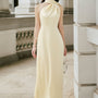 Tue Nhi A-line Sleeveless Silk Satin Floor Length Ao Dai Set
