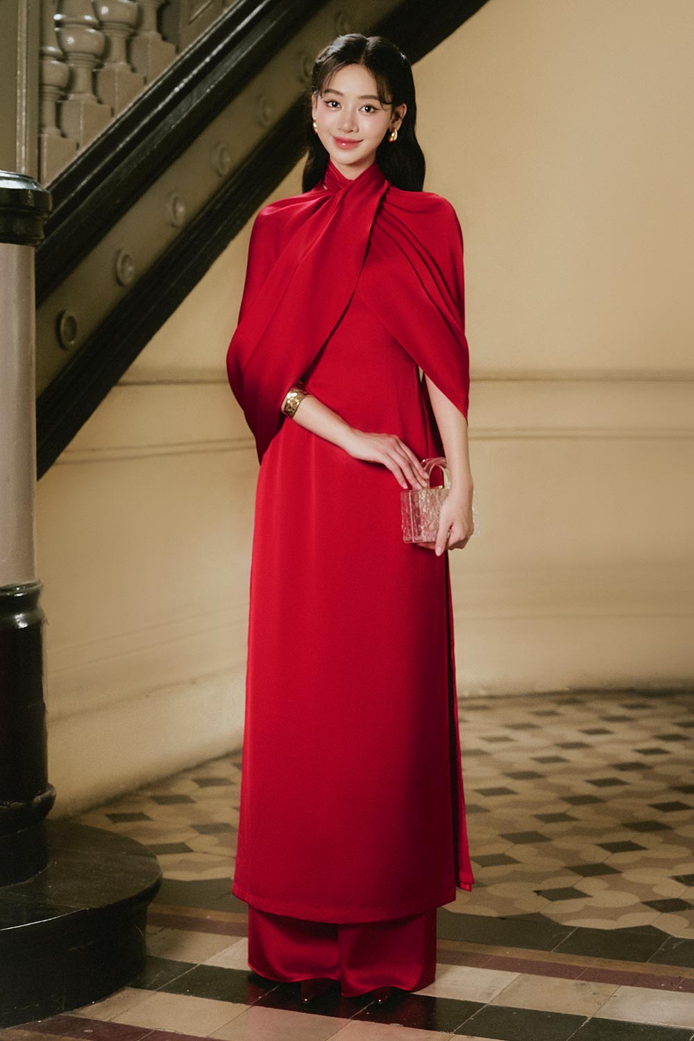 Minh Chau Straight Wide Leg Silk Satin Floor Length Pants