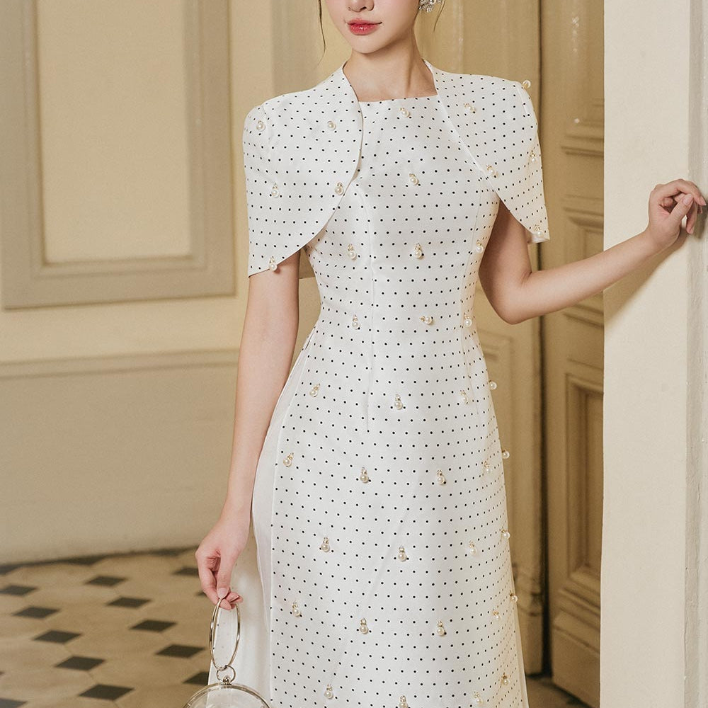 Thuy An A-line Cape Sleeved Taffeta Midi Ao Dai