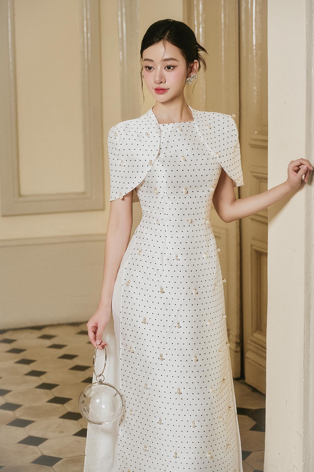 Thuy An A-line Cape Sleeved Taffeta Midi Ao Dai