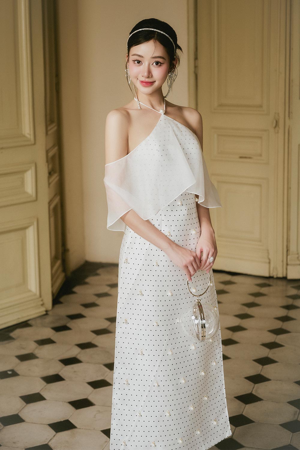 Gia Han A-line Cold Shoulder Sleeved Taffeta Silk Ankle Length Ao Dai Set