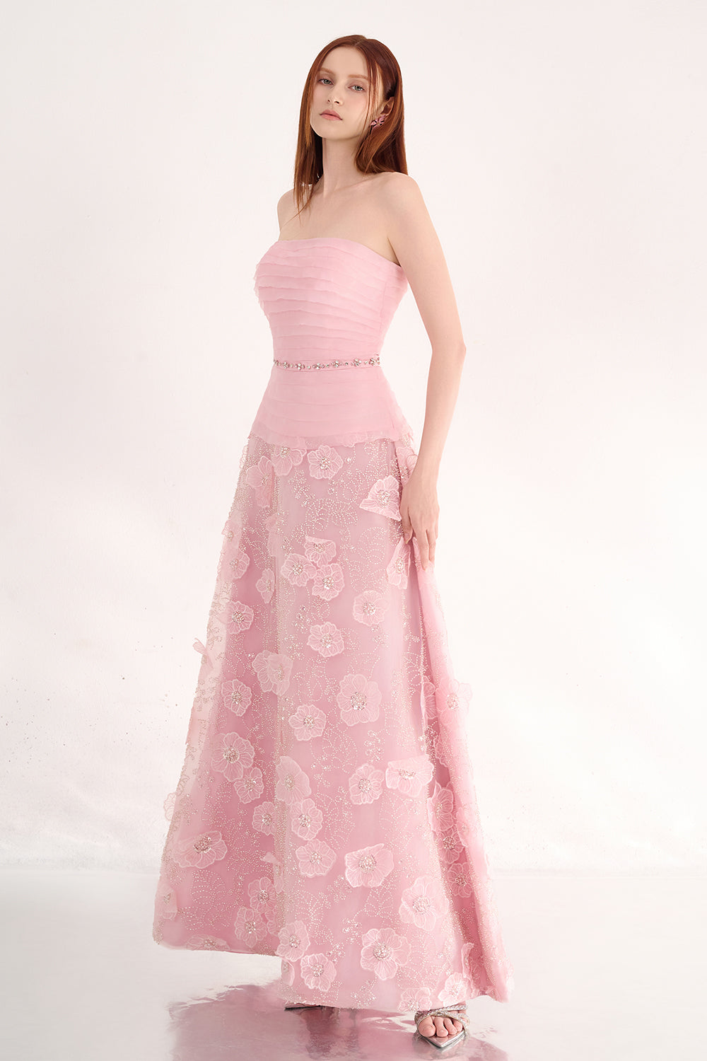 Juliet A-line Flower Applique Polyester Maxi Dress