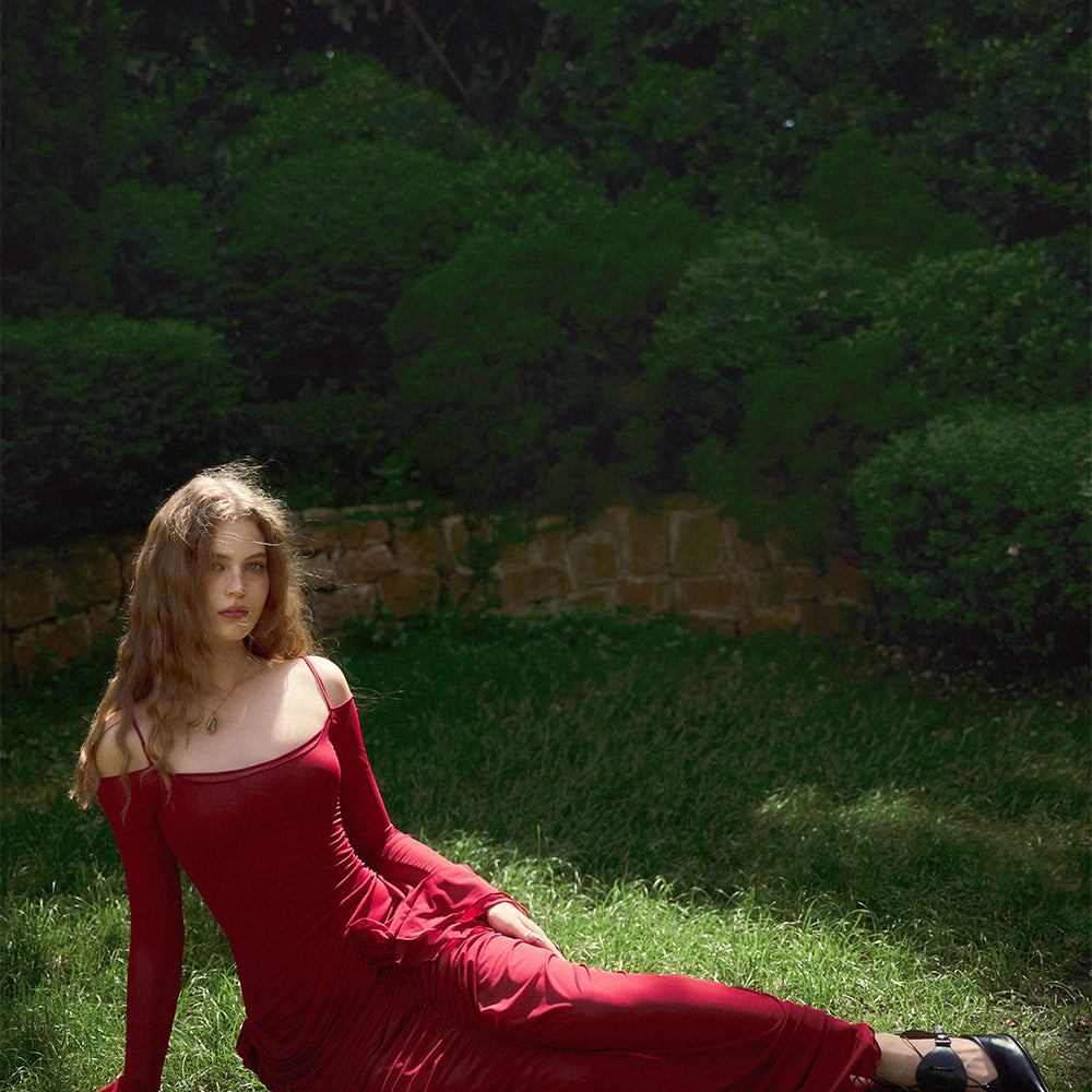 Carmen Mermaid Gathered Stretchy Fabrics Floor Length Dress