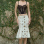 Bijoux Mermaid Ruffle Trim Silk Lace Calf Length Skirt