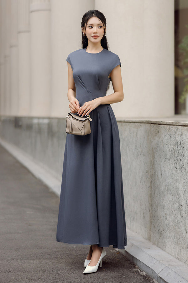 Celine A-line Cap Sleeved Crepe Ankle Length Dress
