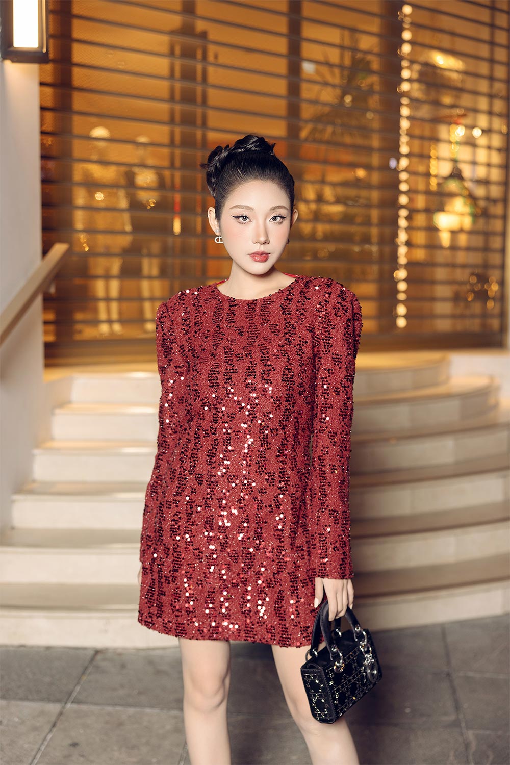 Emily A-line Jewel Neck Tweed Mini Dress
