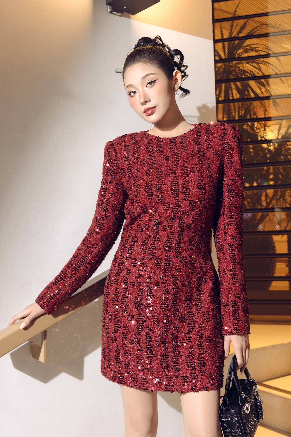 Emily A-line Jewel Neck Tweed Mini Dress