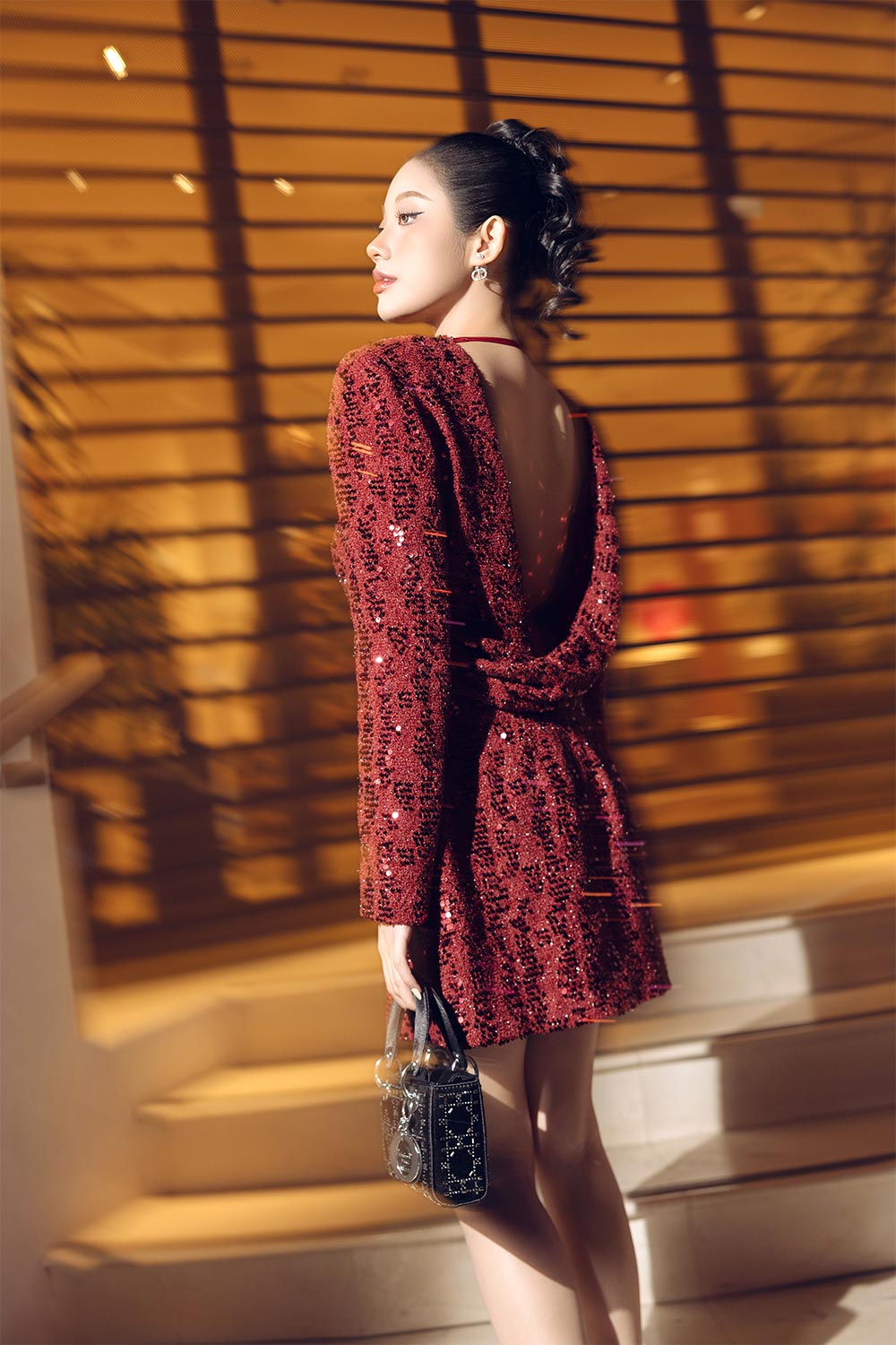 Emily A-line Jewel Neck Tweed Mini Dress